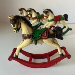 Rocking Horse Ornament Plastic Decor Christmas Decor Pony 4.5” Set of 4 Vintage